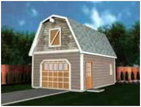 Barn Style, Gambrel Roof One-Car Garage Plans