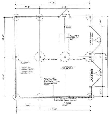 Two Car Pole-Frame Garage Plans