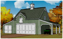 Pole-Barn 3-Car Garage Plans with Caroprt
