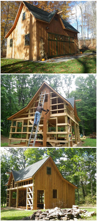 Here's an owner-built version of architect Don Berg's Ashokan car barn design. Click for information about inexpensive stock plans.