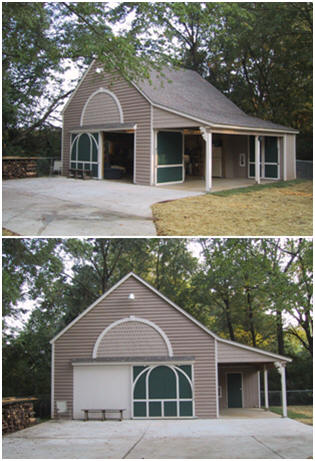 A Custom Woodshop built with the help of architect Don Berg's stock Walnut Pole-Barn Plans.